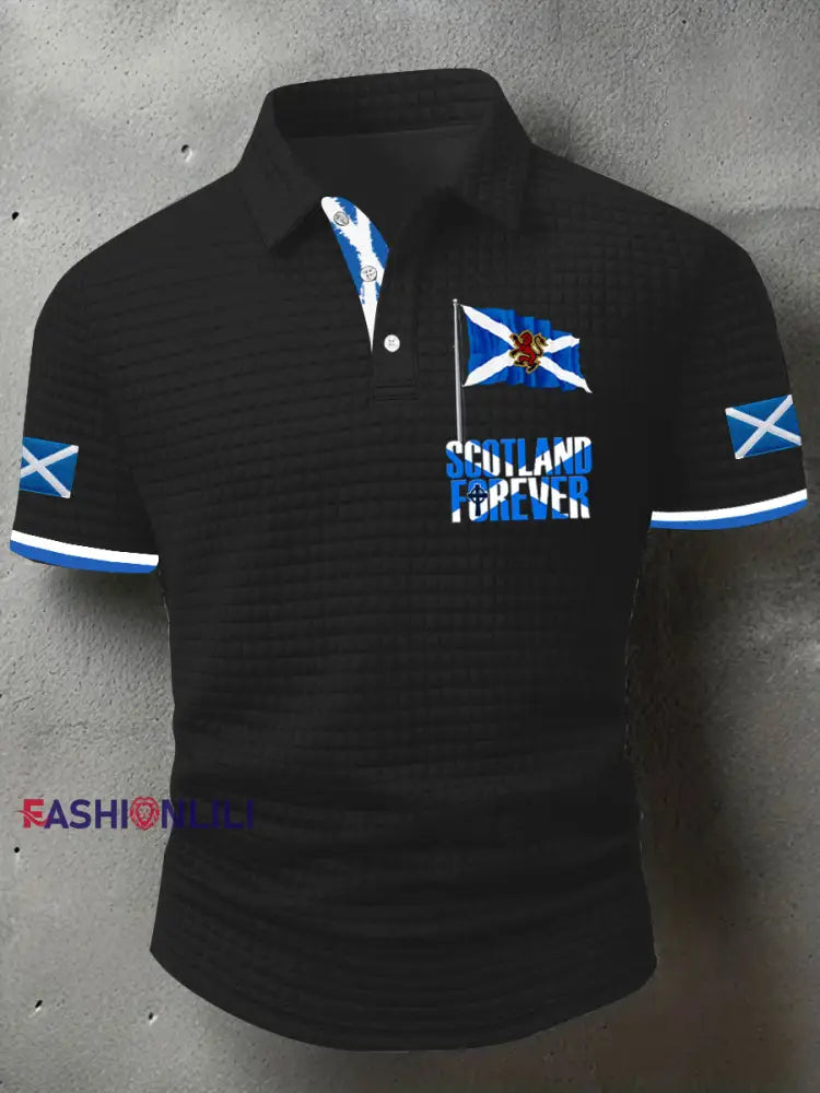 Men’s Scotland Flag Proud The Brave Printed Casual Short Sleeve Top Black / S