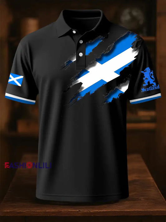Men’s Scotland Flag Proud The Brave Printed Casual Short Sleeve Top Black / S