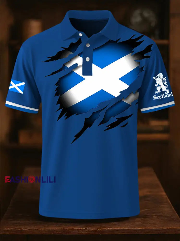 Men’s Scotland Flag Proud The Brave Printed Casual Short Sleeve Top Blue / S