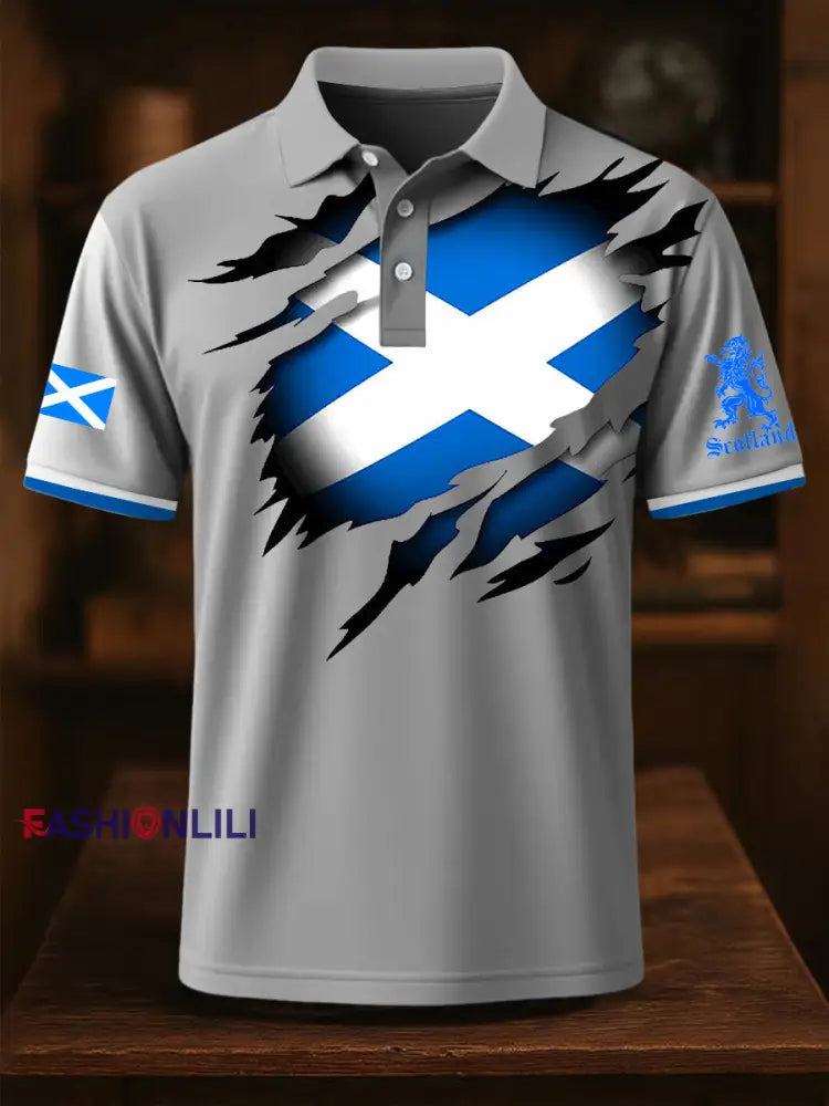 Men’s Scotland Flag Proud The Brave Printed Casual Short Sleeve Top Gray / S