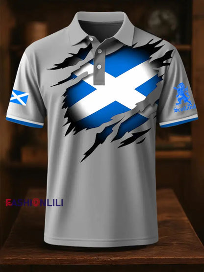 Men’s Scotland Flag Proud The Brave Printed Casual Short Sleeve Top Gray / S