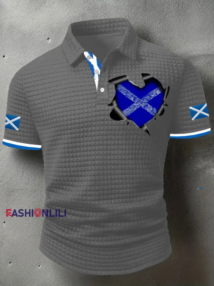 Men’s Scotland Flag Proud The Brave Printed Casual Short Sleeve Top Gray / S