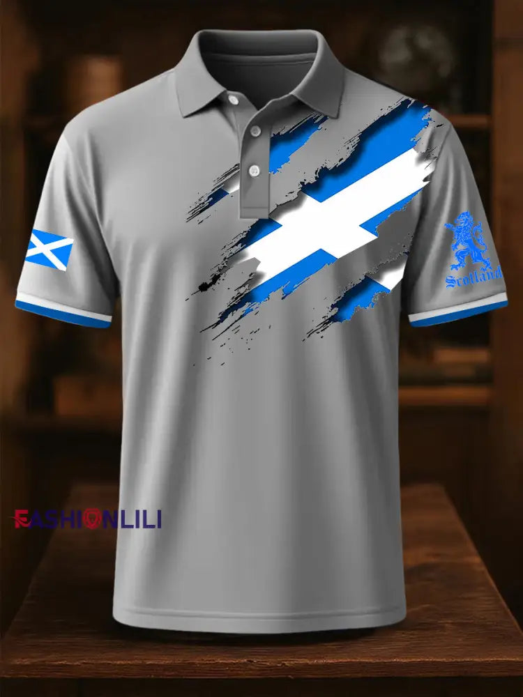 Men’s Scotland Flag Proud The Brave Printed Casual Short Sleeve Top Gray / S