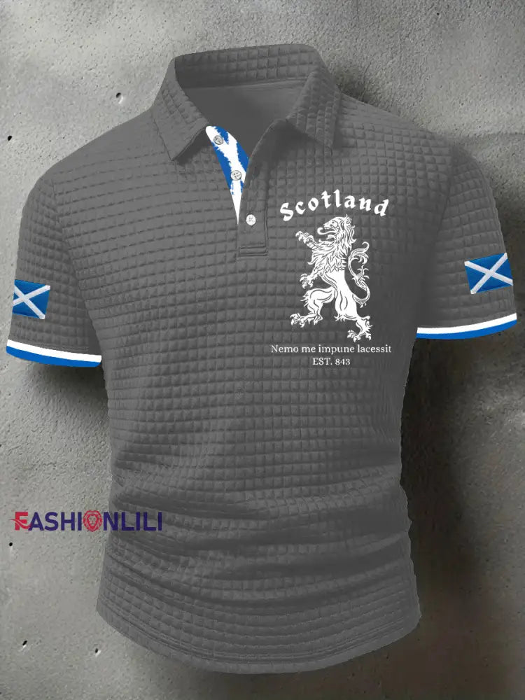 Men’s Scotland Flag Proud The Brave Printed Casual Short Sleeve Top Gray / S