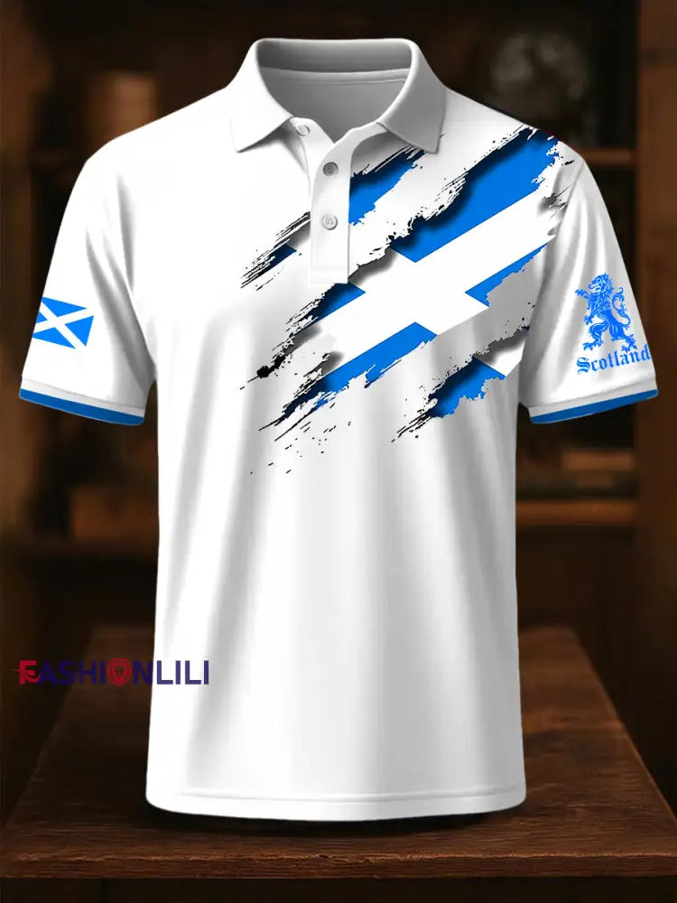 Men’s Scotland Flag Proud The Brave Printed Casual Short Sleeve Top White / S
