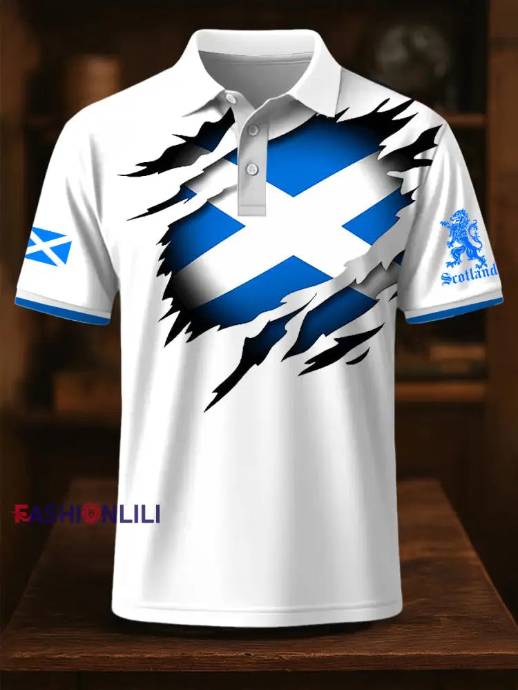 Men’s Scotland Flag Proud The Brave Printed Casual Short Sleeve Top White / S