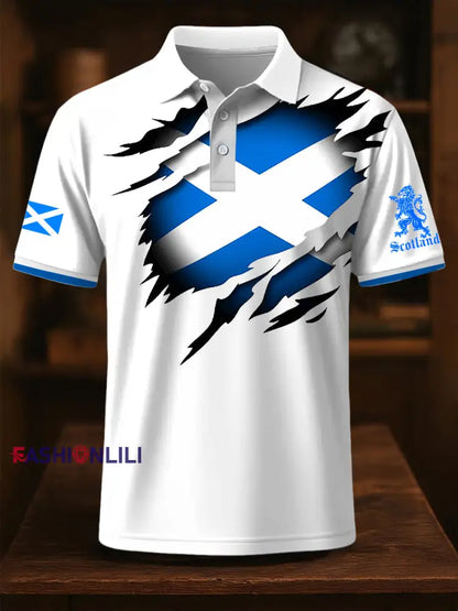 Men’s Scotland Flag Proud The Brave Printed Casual Short Sleeve Top White / S