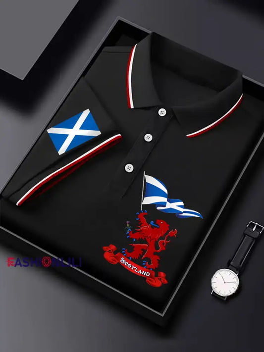 Men’s Scotland Flag Proud The Brave Printed Casual Short Sleeve Tops Black / S
