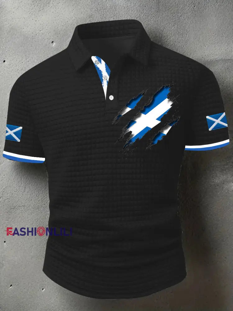 Men’s Scotland Flag Proud The Brave Printed Casual Short Sleeve Tops Black / S