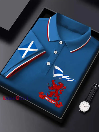 Men’s Scotland Flag Proud The Brave Printed Casual Short Sleeve Tops Blue / S