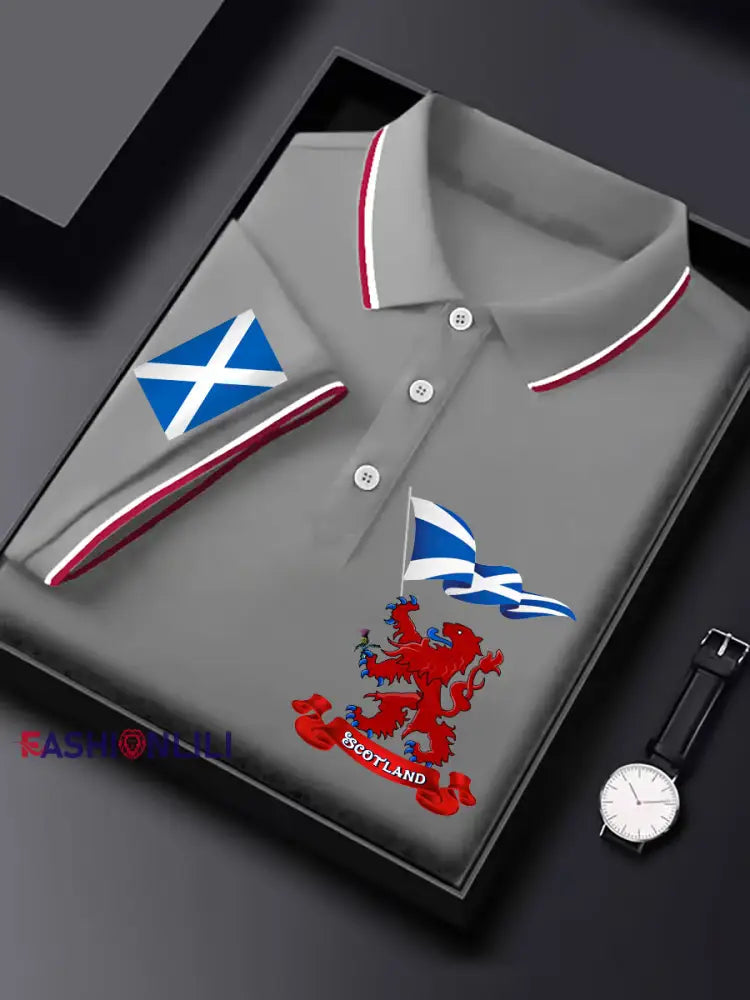 Men’s Scotland Flag Proud The Brave Printed Casual Short Sleeve Tops Gray / S