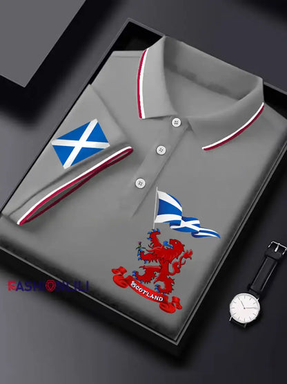Men’s Scotland Flag Proud The Brave Printed Casual Short Sleeve Tops Gray / S