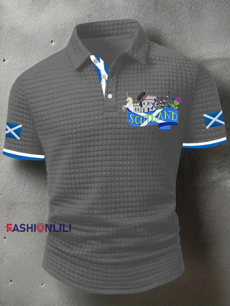 Men’s Scotland Flag Proud The Brave Printed Casual Short Sleeve Tops Light Gray / S