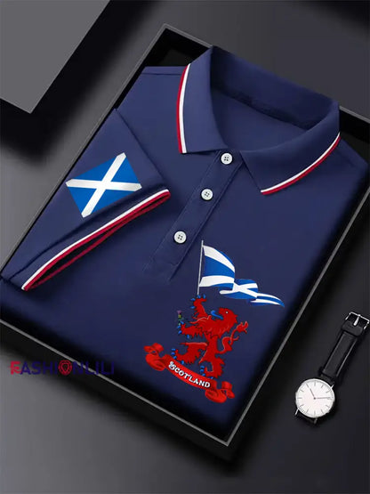 Men’s Scotland Flag Proud The Brave Printed Casual Short Sleeve Tops Navy Blue / S