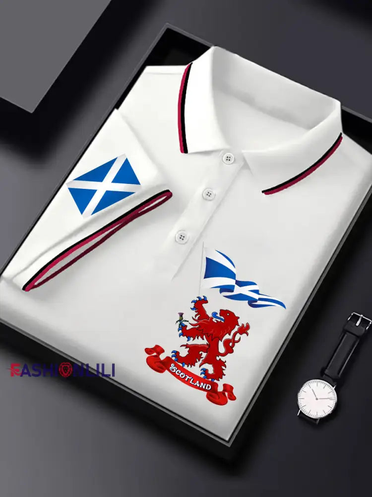 Men’s Scotland Flag Proud The Brave Printed Casual Short Sleeve Tops White / S