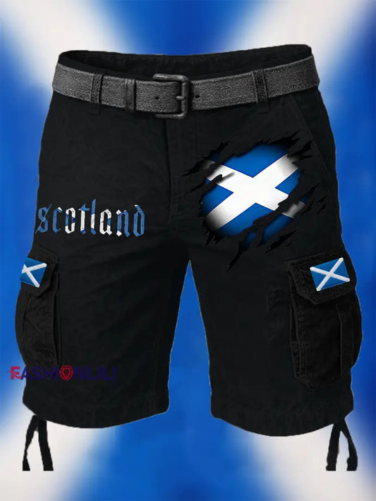 Men’s Scotland Flag Proud The Brave Printed Casual Shorts Black / S