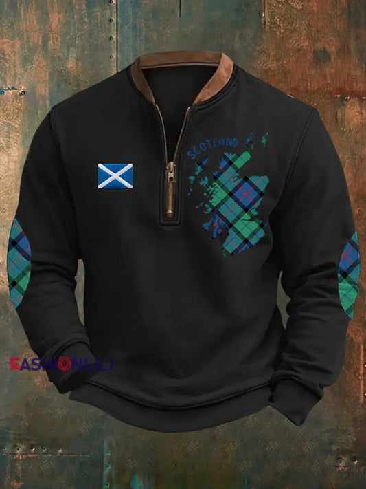 Men’s Scotland Flag Proud The Brave Printed Casual Sweatshirt Black / S