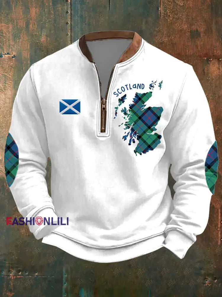 Men’s Scotland Flag Proud The Brave Printed Casual Sweatshirt White / S