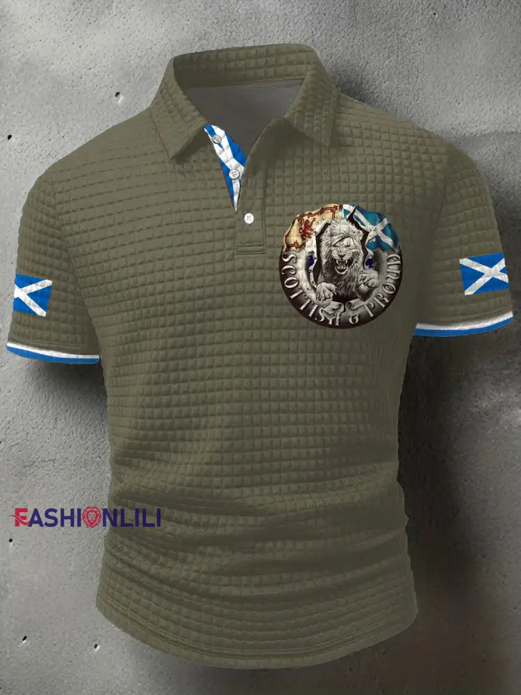 Men’s Scotland Flag Proud The Brave Printed Casual Tops Army Green / S