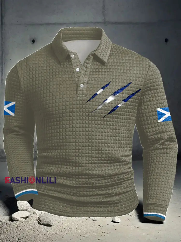 Men’s Scotland Flag Proud The Brave Printed Casual Tops Army Green / S