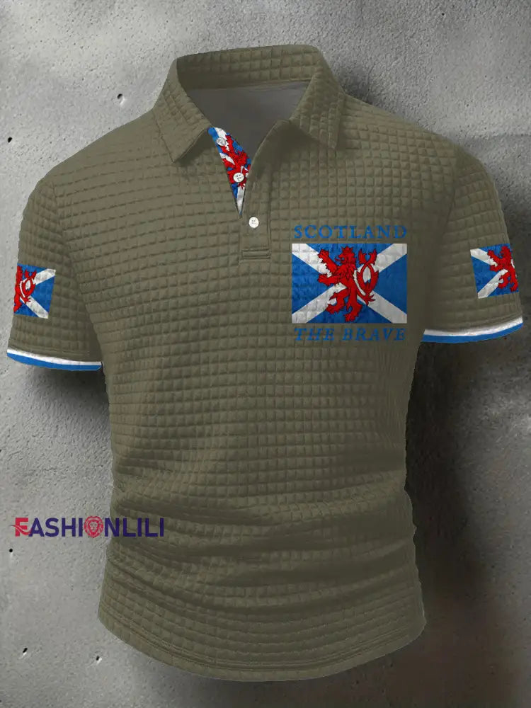Men’s Scotland Flag Proud The Brave Printed Casual Tops Army Green / S