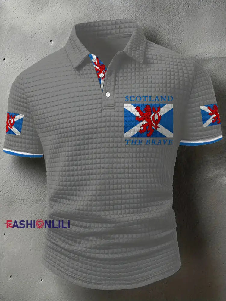 Men’s Scotland Flag Proud The Brave Printed Casual Tops Light Gray / S