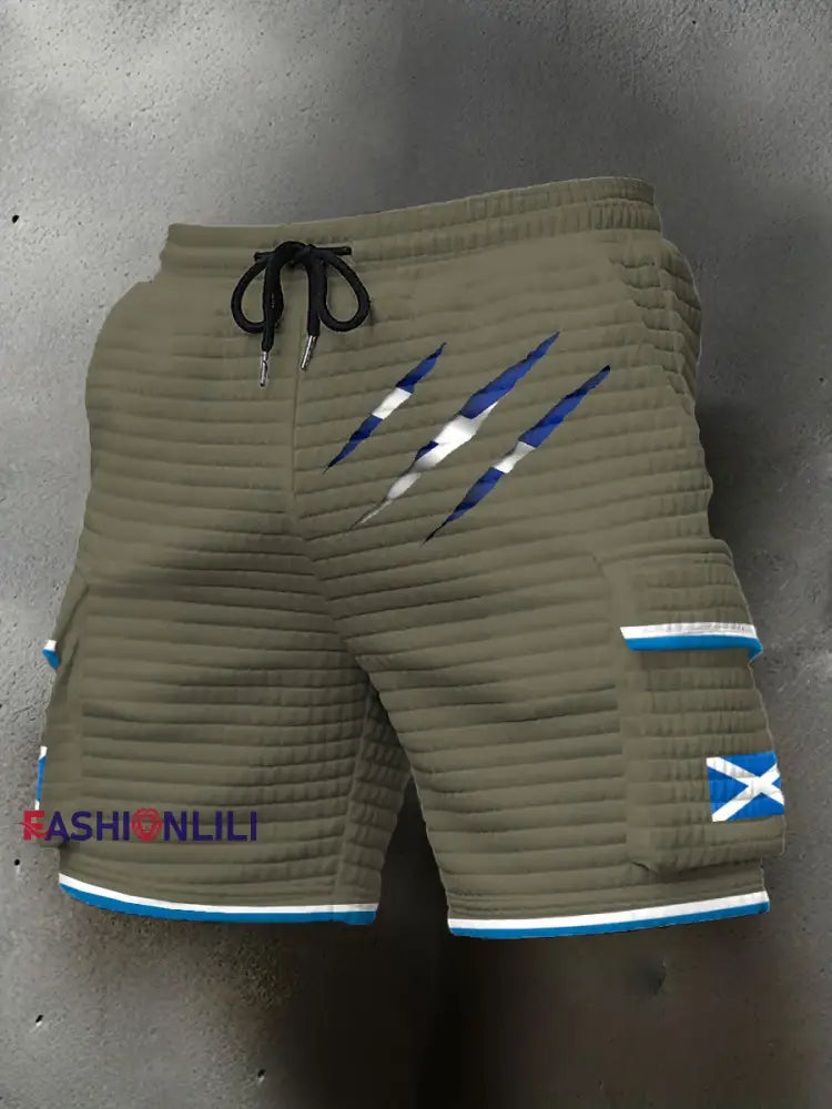 Men’s Scotland Flag Proud The Brave Printed Shorts Army Green / S