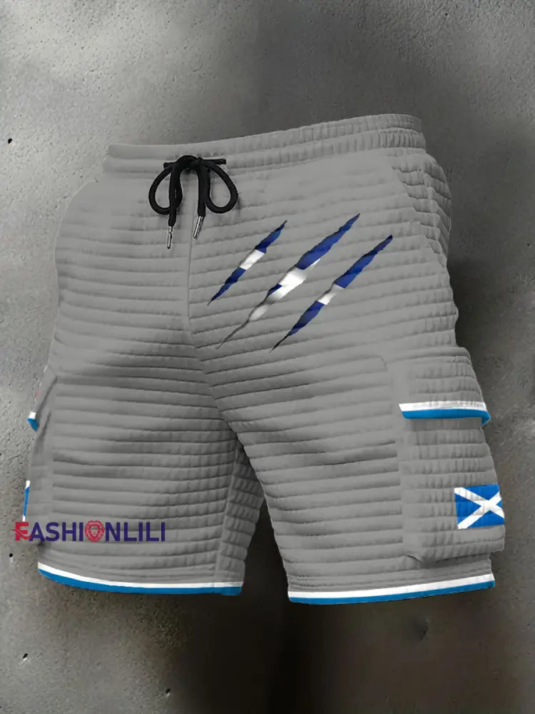 Men’s Scotland Flag Proud The Brave Printed Shorts Light Gray / S