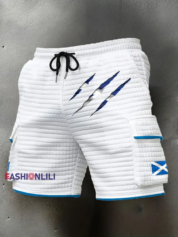 Men’s Scotland Flag Proud The Brave Printed Shorts White / S