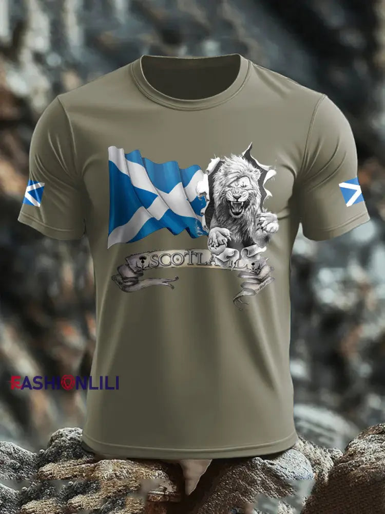 Men’s Scotland Flag Proud The Brave Printed T-shirt Army Green / S