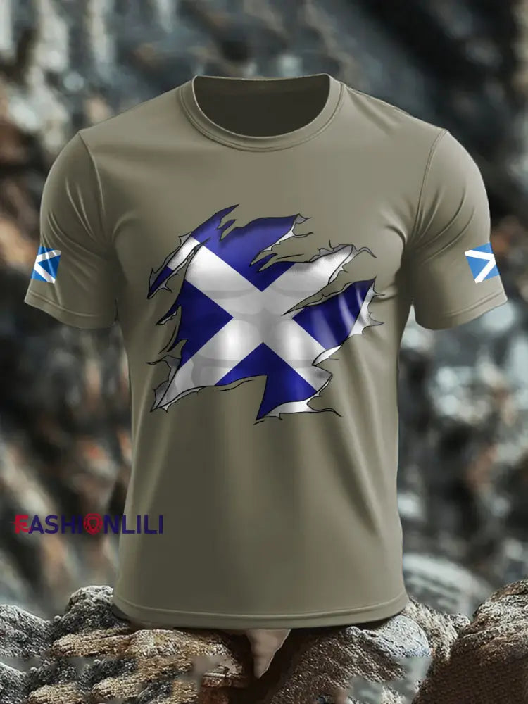 Men’s Scotland Flag Proud The Brave Printed T-shirt Army Green / S