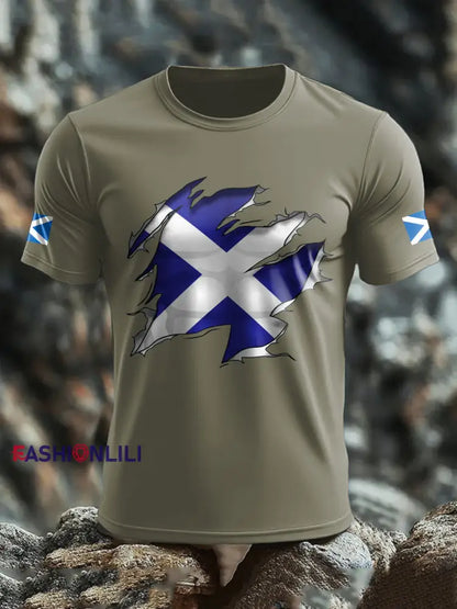 Men’s Scotland Flag Proud The Brave Printed T-shirt Army Green / S