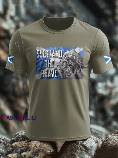 Men’s Scotland Flag Proud The Brave Printed T-shirt Army Green / S