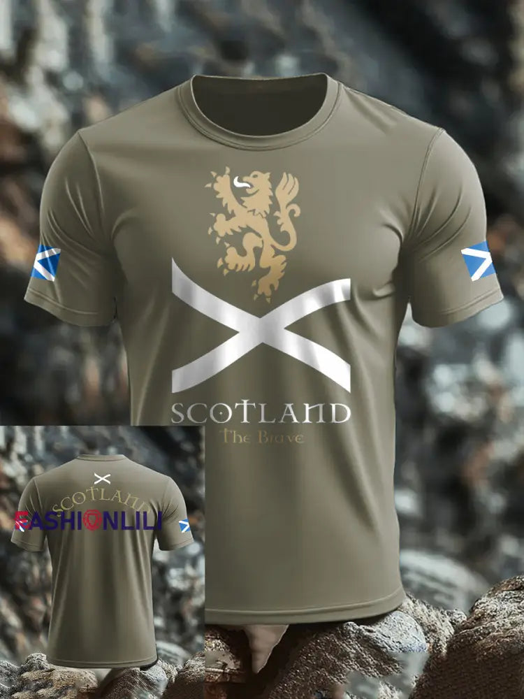 Men’s Scotland Flag Proud The Brave Printed T-shirt Army Green / S