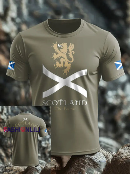 Men’s Scotland Flag Proud The Brave Printed T-shirt Army Green / S