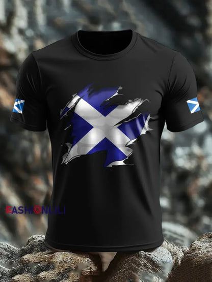 Men’s Scotland Flag Proud The Brave Printed T-shirt Black / S