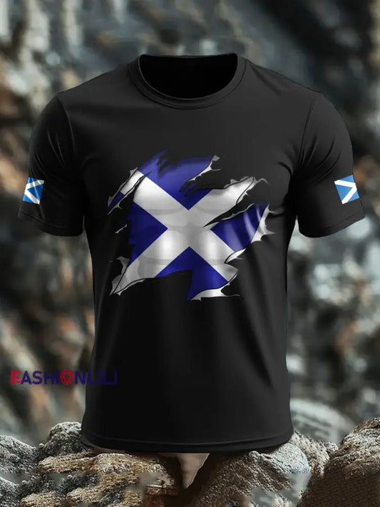 Men’s Scotland Flag Proud The Brave Printed T-shirt Black / S