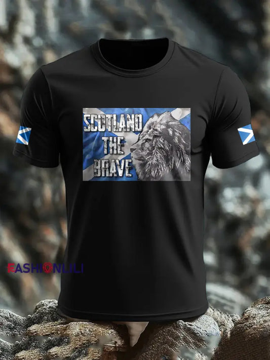 Men’s Scotland Flag Proud The Brave Printed T-shirt Black / S