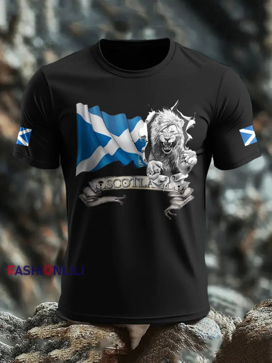 Men’s Scotland Flag Proud The Brave Printed T-shirt Black / S