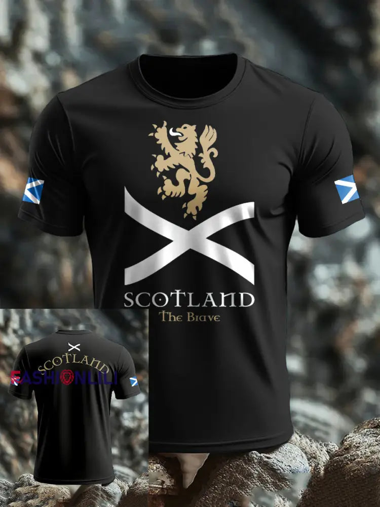 Men’s Scotland Flag Proud The Brave Printed T-shirt Black / S