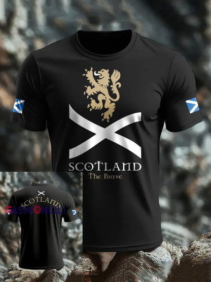 Men’s Scotland Flag Proud The Brave Printed T-shirt Black / S
