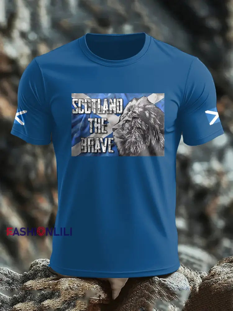 Men’s Scotland Flag Proud The Brave Printed T-shirt Blue / S