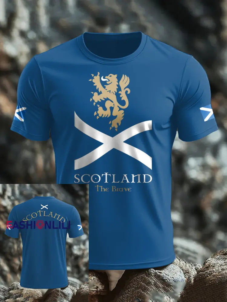 Men’s Scotland Flag Proud The Brave Printed T-shirt Blue / S