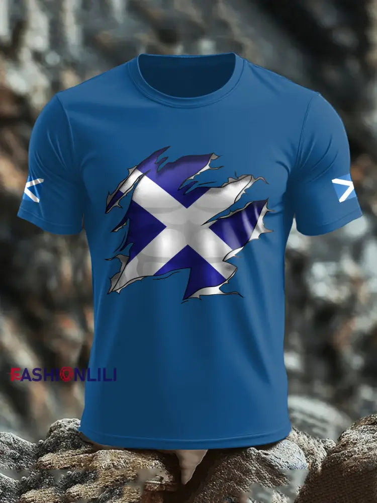 Men’s Scotland Flag Proud The Brave Printed T-shirt Blue / S