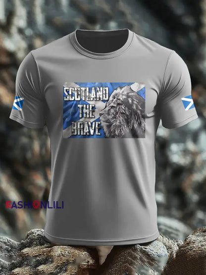 Men’s Scotland Flag Proud The Brave Printed T-shirt Light Gray / S