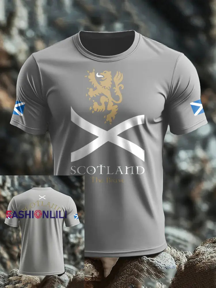 Men’s Scotland Flag Proud The Brave Printed T-shirt Light Gray / S