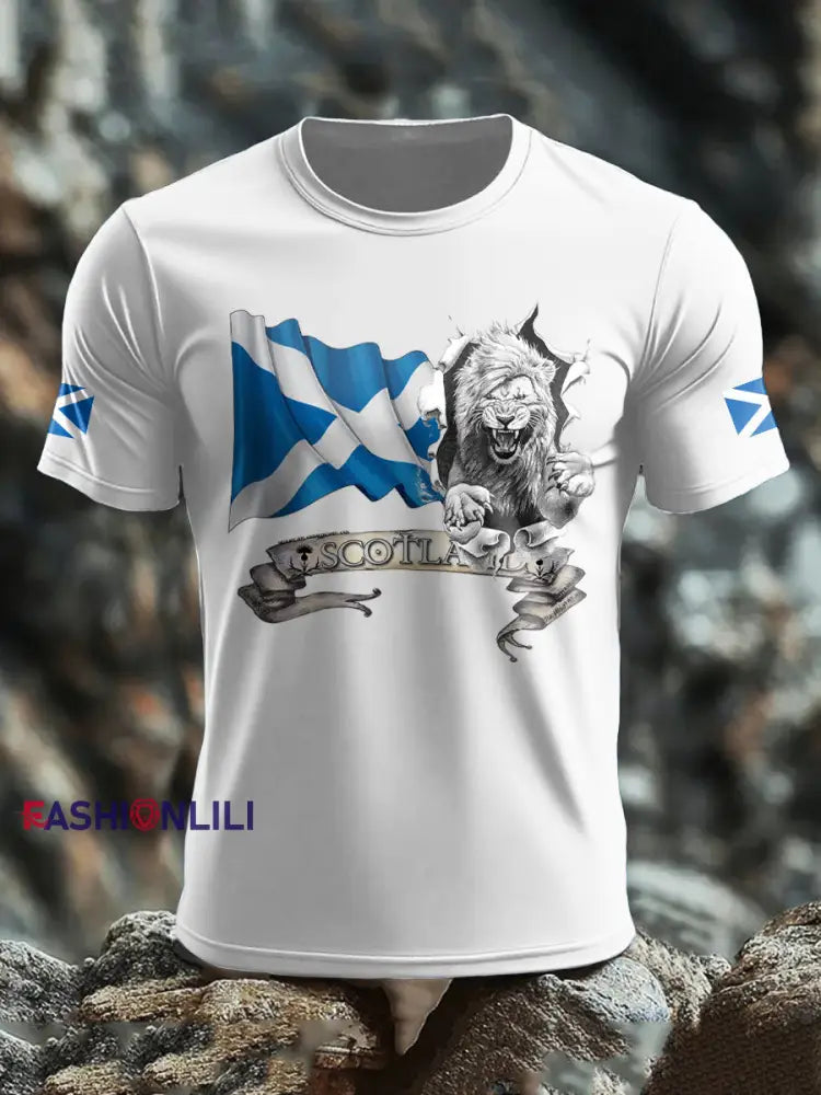 Men’s Scotland Flag Proud The Brave Printed T-shirt White / S