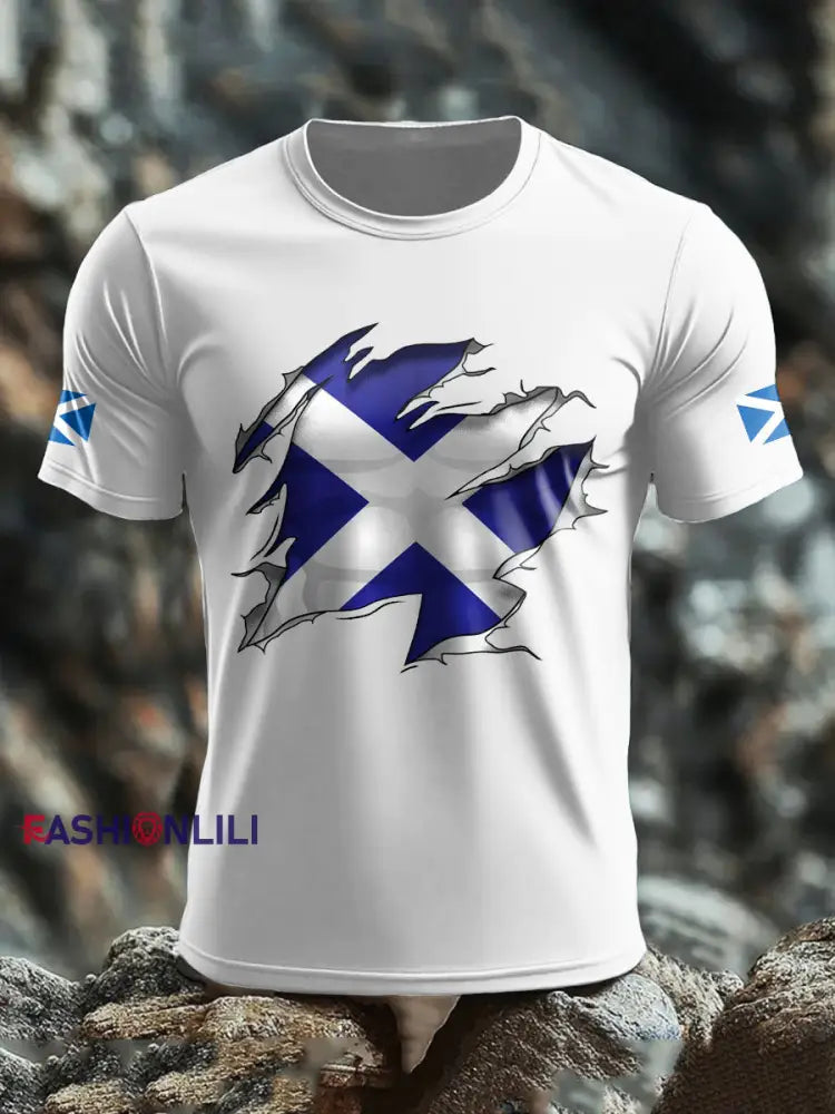 Men’s Scotland Flag Proud The Brave Printed T-shirt White / S