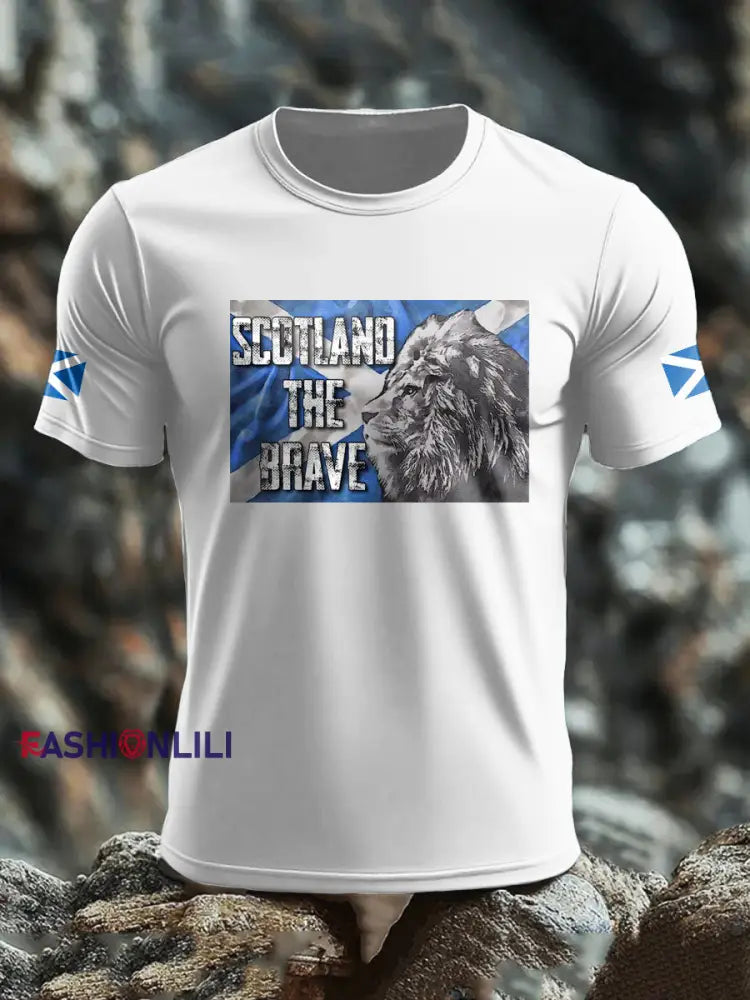 Men’s Scotland Flag Proud The Brave Printed T-shirt White / S