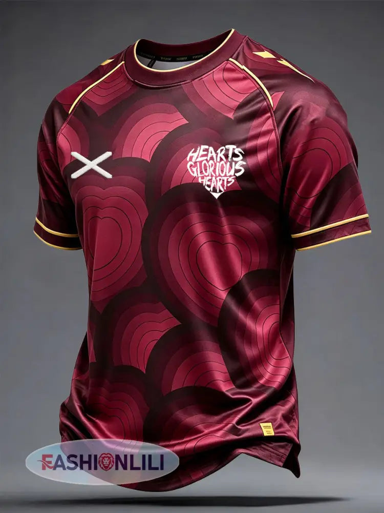Men’s Scotland Football Lover Heart Art Printed T-Shirt - Red / S